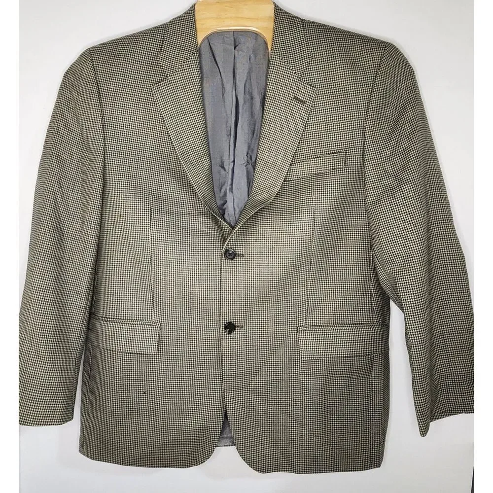 Ralph Ralph Lauren Houndstooth Wool Blazer Sport Coat Mens Sz 43R Tan Beige Work